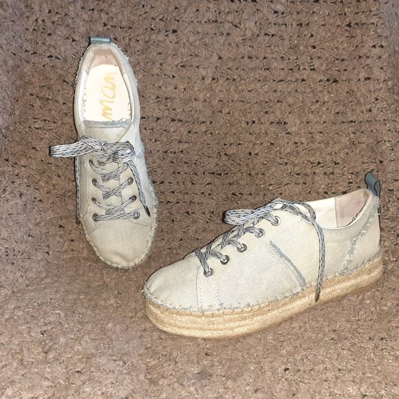 SAM EDELMAN-Carleigh Blue Chambray Denim Lace Up Espadrilles-Sz 8-Excellent - Picture 1 of 7